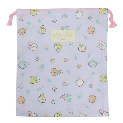 すみっコぐらし キャラクター 巾着袋 きんちゃくポーチ中 総柄 ラベンダー 新入学 サンエックス グッズ