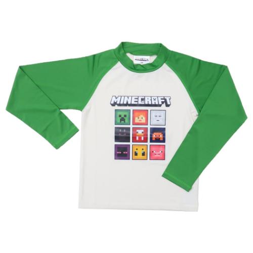 マインクラフト ゲームキャラクター 水着 ラッシュガード 長袖Tシャツ グリーン Minecraft