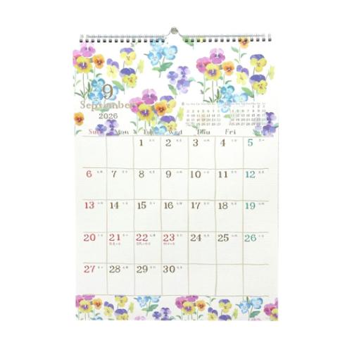 2026 Calendar A3壁掛けカレンダー2026年 nami nami スケジュール クローズピン インテリア ガーリーイラスト