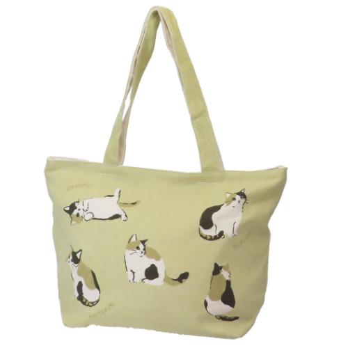 トートバッグ 横型トートバッグ ファスナー付き くるみ ねこ ミントイン 手提げかばん