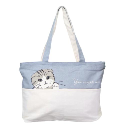 トートバッグ ポケット横型トートバッグ ファスナー付き メリア ねこ ミントイン 手提げかばん かわいい