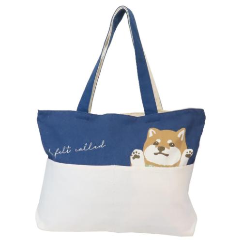 ポケット横型トートバッグ ファスナー付き トートバッグ いぬ 遊んでコータくん ミントイン 手提げかばん かわいい