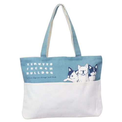 ファスナー付きポケット横型トートバッグ トートバッグ いぬ グッズ ゆるっとフクちゃん ミントイン 手提げかばん