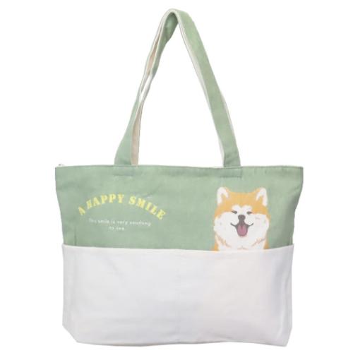 トートバッグ ファスナー付きポケット横型トートバッグ きなこ いぬ グッズ ミントイン 手提げかばん かわいい