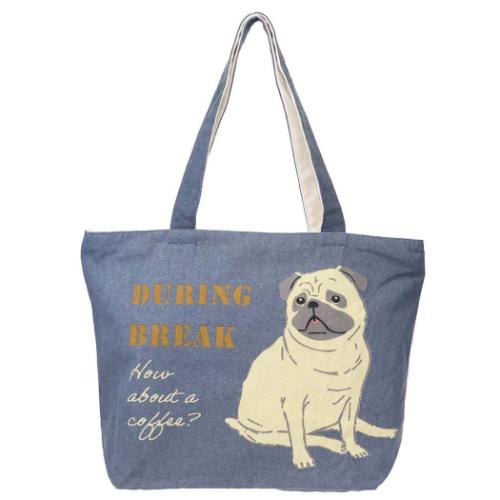 トートバッグ ファスナー付き横型トートバッグ コテツおすわり NV いぬ