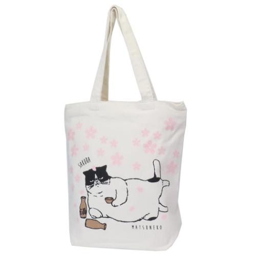 トートバッグ ファスナー付きキャンバストート マツネコ桜 ねこ グッズ ミントイン 手提げかばん かわいい