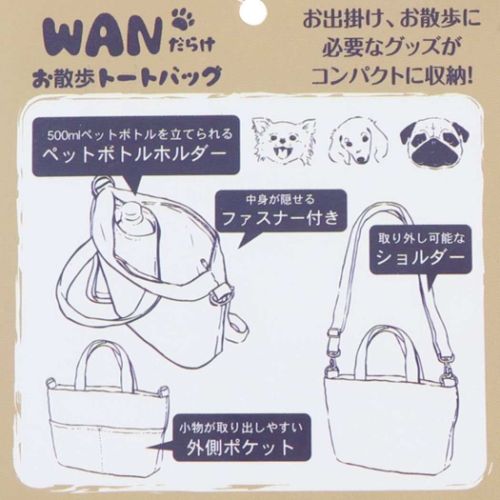 2wayバッグ お散歩ミニトートバッグ ショルダー付き ハナ いぬ ミントイン お弁当かばん