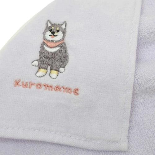 ミニタオル アニマル刺繍タオルハンカチ くろまめ いぬ ミントイン 汗