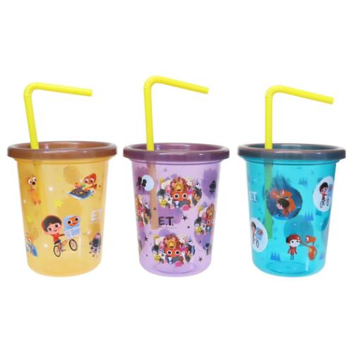 蓋付きプラコップ E.T. ストロー付タンブラー3個セット 320ml フタ付きコップ 映画キャラクター