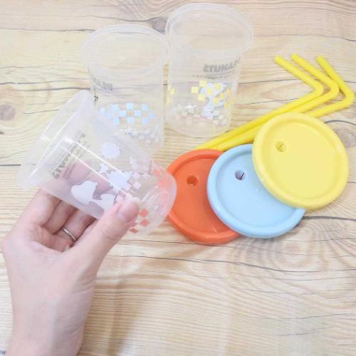 スヌーピー グッズ 蓋付きプラコップ キャラクター ストロー付タンブラー 3個セット 230ml