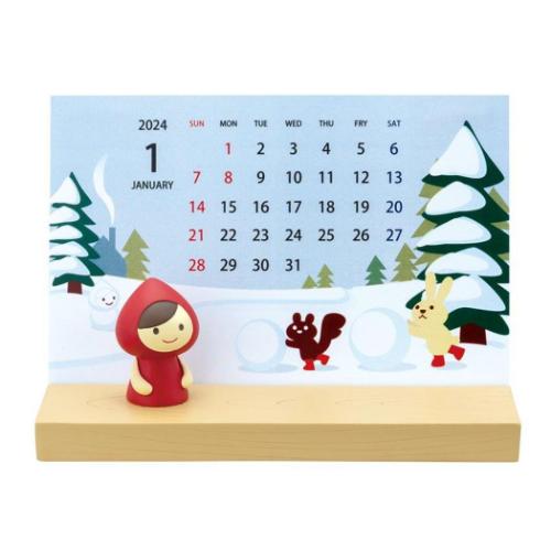 カレンダー カレンダーマスコットセット赤ずきん2024 祝日表記あり デコレ
