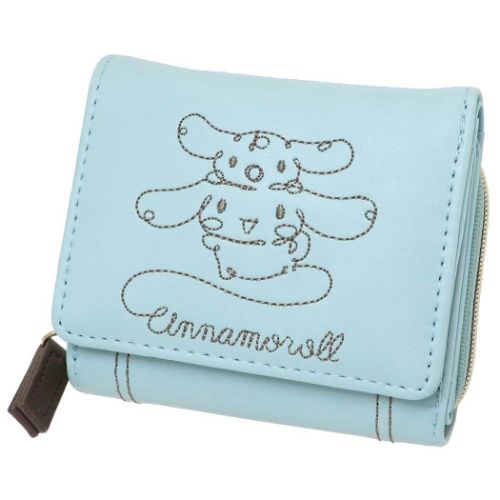 シナモロール サンリオ キャラクター ミニウォレット ラウンドミニ財布 三つ折りコンパクト財布 刺繍シリーズ