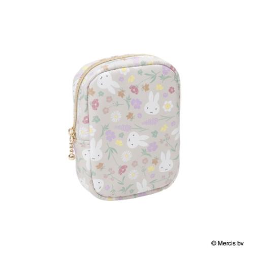 ミッフィー ディックブルーナ 絵本キャラクター コスメポーチ MIFFY Floral pattern 縦型スクエアポーチ ベージュ