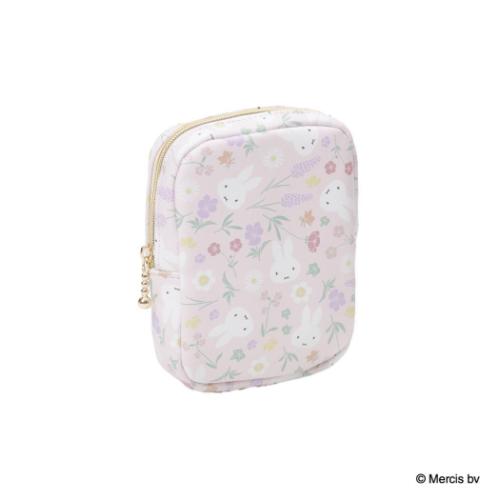 ミッフィー ディックブルーナ 絵本キャラクター コスメポーチ MIFFY Floral pattern 縦型スクエアポーチ ピンク