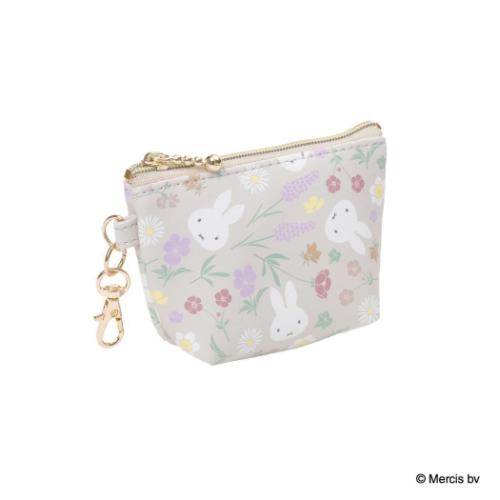 ミッフィー 絵本キャラクター ミニポーチ MIFFY Floral pattern マイクロ台形ポーチ ベージュ