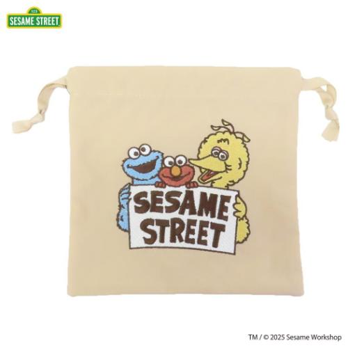 セサミストリート 巾着ポーチ 巾着袋 SESAME STREET EMBROIDERY ベージュ キャラクター