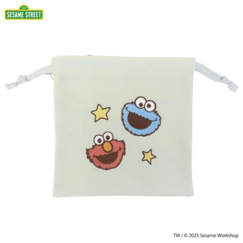 セサミストリート グッズ 巾着袋 キャラクター 巾着ポーチ SESAME STREET EMBROIDERY グレー