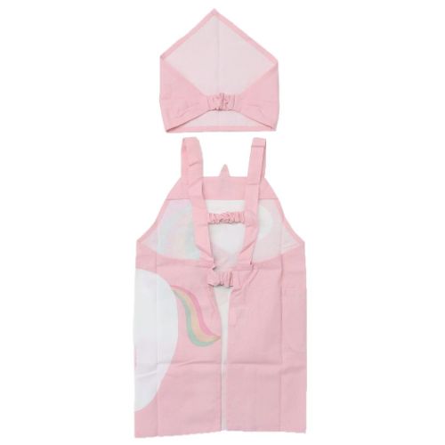 エプロンセット キッズエプロン＆三角巾 M ハローユニコーン ピンク フレンズヒル