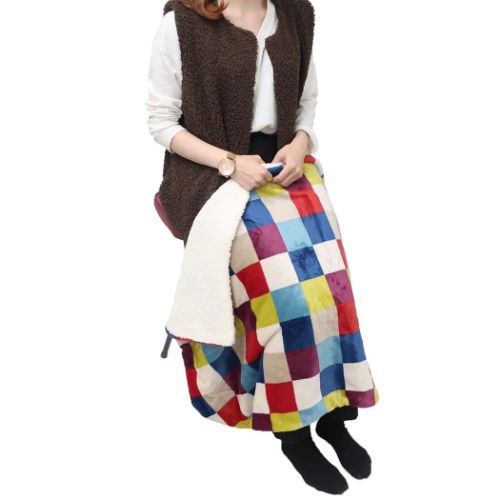 ひざ掛け ボア付ブランケット マルチプル レッド フレンズヒル