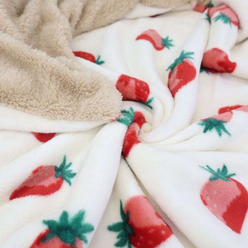 ひざ掛け ボア付ブランケット イチゴフェスタ アイボリー