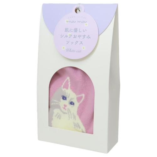 女性用靴下 ムームーキャット シルクおやすみソックス ピンク フレンズヒル プレゼント