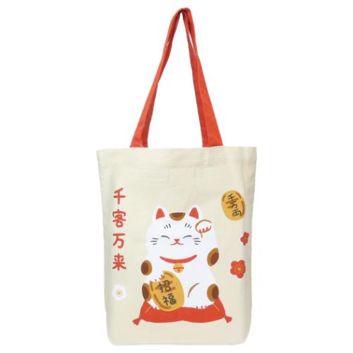A4トート トートバッグ フクマネキネコ ベージュ フレンズヒル FRIENDSHILL 手提げかばん