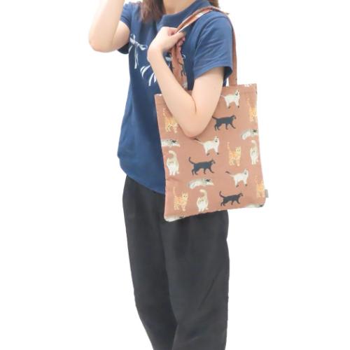 手提げかばん マチなしトートバッグ メニーキャット オレンジ ねこ