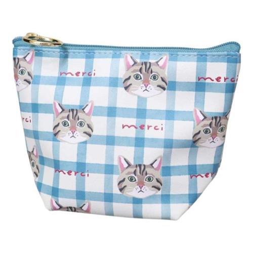 ミニポーチ ouaf ouaf＆miaou marche マチ付ポーチ ねこ ティーグルチェック ブルー FRIENDSHILL 小物入れ