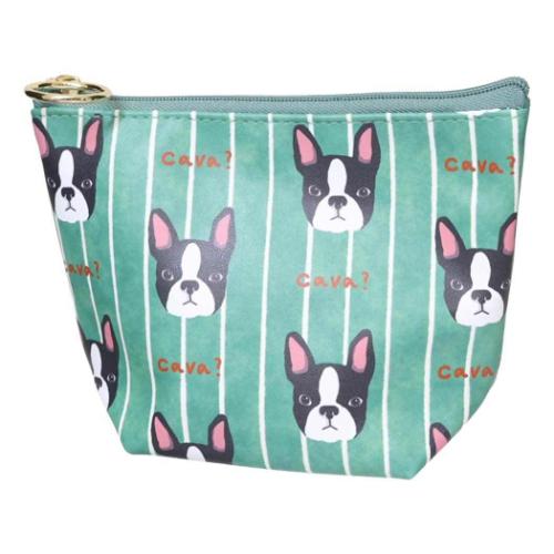 ミニポーチ ouaf ouaf＆miaou marche マチ付ポーチ フレブルストライプ グリーン いぬ フレンズヒル