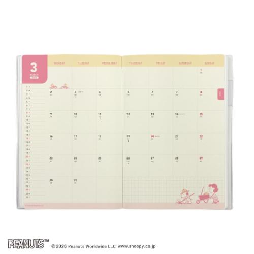 A5マンスリー手帳 2026年月間ダイアリー3月始まり スヌーピー WOOF！ フロンティア ピーナッツ スケジュール帳