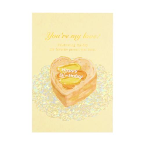 POSTCARD バースデーカード 1枚入り ROKKAKU Birthday Card ケーキ イエロー フタバ 箔押し 誕生日 メッセージカード