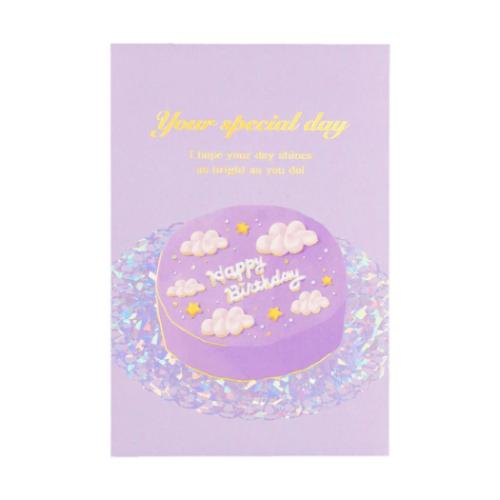 POSTCARD バースデーカード 1枚入り ROKKAKU Birthday Card ケーキ パープル フタバ