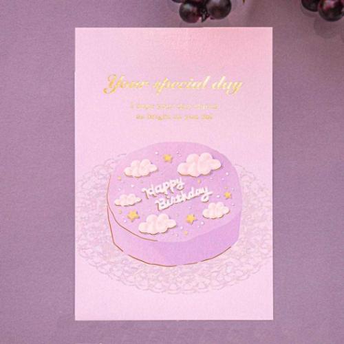 POSTCARD バースデーカード 1枚入り ROKKAKU Birthday Card ケーキ パープル フタバ