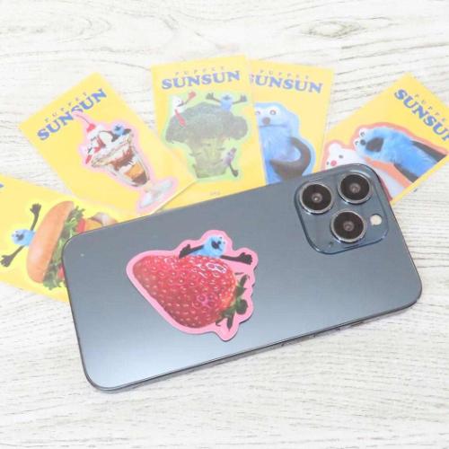 パペットスンスン グッズ ビニールシール キャラクター ダイカットミニステッカー ハンバーガーとスンスン