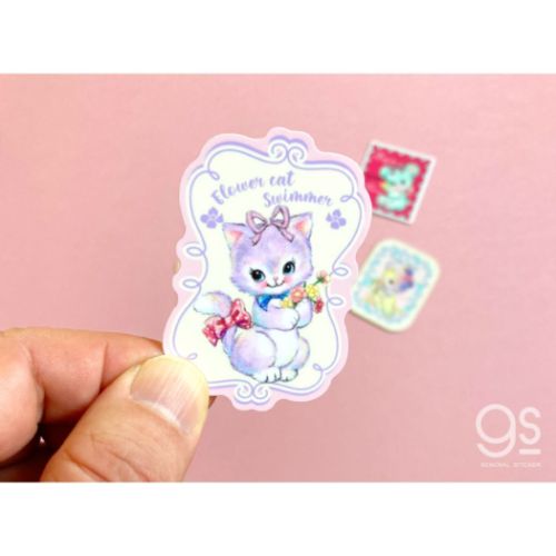 ダイカットシール スイマー ダイカットビニールミニステッカー SWIMMER 花こねこ 耐水耐光 デコステッカー