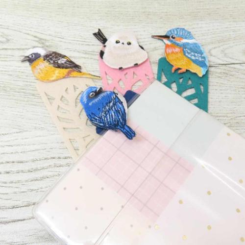 ブックマーク BIRD BOOKMARKER 刺繍しおり リーフ柄 カワセミ