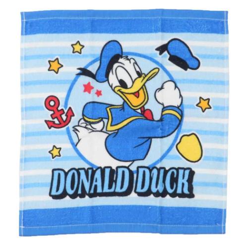 ドナルドダック ディズニー キャラクター ハンドタオル プリントウォッシュタオル ブルーボーダー 林タオル