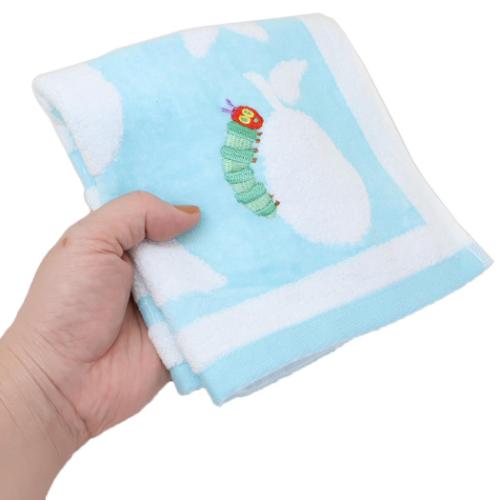 はらぺこあおむし グッズ ハンドタオル エリックカール 絵本キャラクター プリントウォッシュタオル シェイプ BLUE