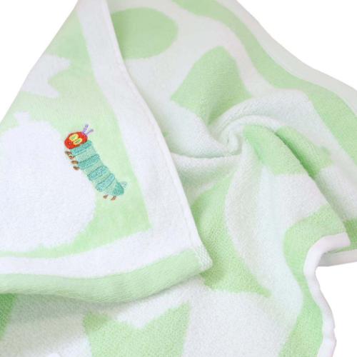 はらぺこあおむし プリントウォッシュタオル ハンドタオル シェイプ GREEN エリックカール 絵本キャラクター グッズ