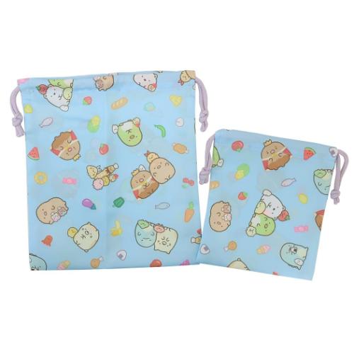 きんちゃく袋 巾着大小2Pセット すみっコぐらし サンエックス ブルー 新入学 アイプランニング 新学期準備雑貨 コップ入れ 2枚入り