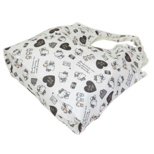 ハローキティ 折りたたみショッピングバッグ エコバッグ モノクロ サンリオ キャラクター