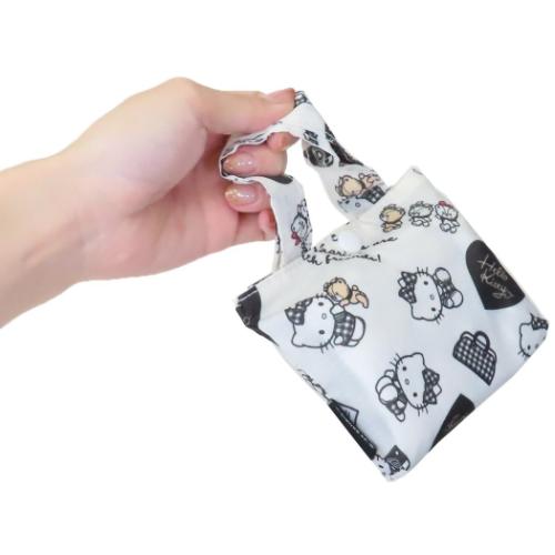 ハローキティ 折りたたみショッピングバッグ エコバッグ モノクロ サンリオ キャラクター