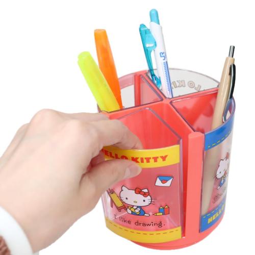 ハローキティ キャラクター 回転 ペン立て 回る ペンスタンド レッド