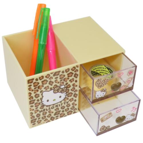 ハローキティ ペンスタンド付きプラチェスト 卓上収納 ヒョウ柄