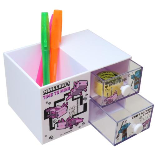 卓上収納 ペンスタンド付きプラチェスト マインクラフト ウーパールーパー Minecraft 小物入れ 収納ケース