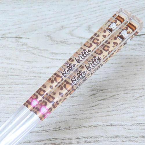 おはし クリア箸 21cm ヒョウ柄 ブラウン ハローキティ サンリオ カトラリー 日本製 キャラクター