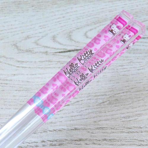 ハローキティ クリア箸 21cm サンリオ おはし キャラクター ヒョウ柄 ピンク