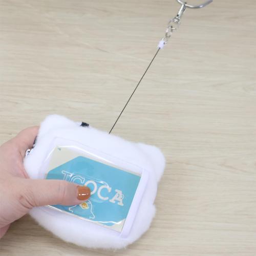 定期入れ リール付きフェイスパスケース ハローキティ 千鳥格子 ピンク サンリオ ぬいぐるみ小銭入れ 小物入れ