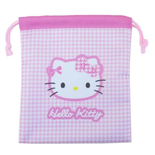 ハローキティ きんちゃくポーチ 巾着袋 千鳥格子 ピンク サンリオ キャラクター