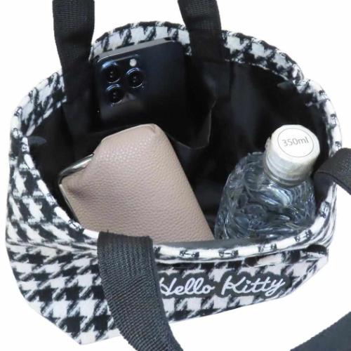 ミニトート ランチバッグ ハローキティ サンリオ 千鳥格子 ブラック お弁当かばん
